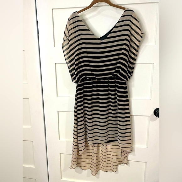 Moa MOA High/Low Beige/ Black Stripe Dress M - Picture 1 of 5